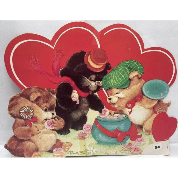 VTG EUREKA THE PERSONALITY BEARS VALENTINES DIE CUT DECORATION - Picture 1 of 11
